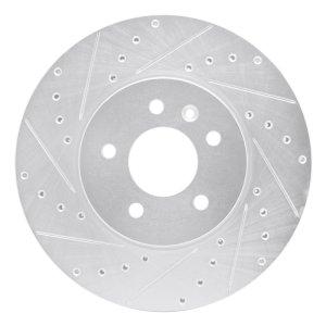Cadillac ATS Brake Rotor (1) - Front Left - R1 Concepts - Drilled & Slotted - Silver - `13-`25